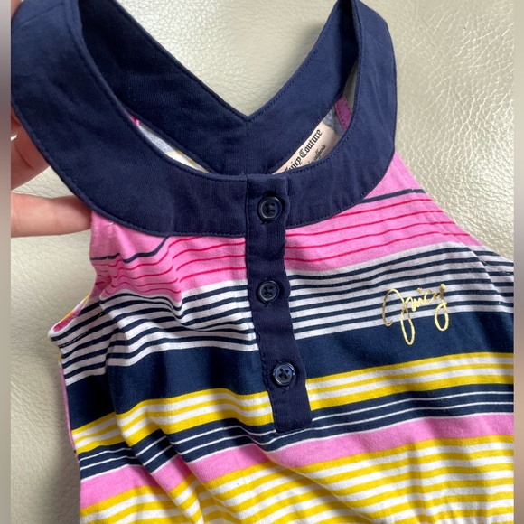 4/5 NWOT Juicy Couture Sleeveless Henley Halter Dress, Pink Navy Yellow Stripes - Picture 3 of 12